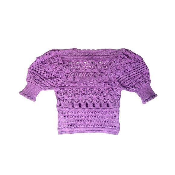 Zara Purple Crochet Top Size S – Short Sleeve, Ruffle Detail Top - Picture 2 of 4